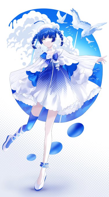 「blue thighhighs white dress」 illustration images(Latest)