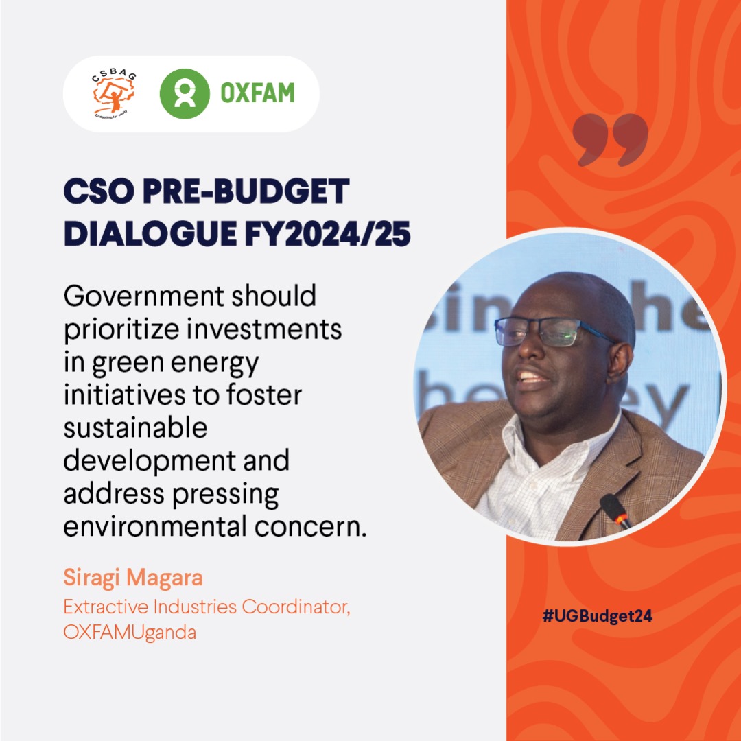 CSBAGUGANDA's tweet photo. #UGBUDGET24: @GovUganda should prioritize investments in the green energy sector to foster sustainable development. @ISERUganda @OxfaminUganda @Parliament_Ug @ACODE_Uganda  @JuliusMukunda https://t.co/r0dh8x7xtf
