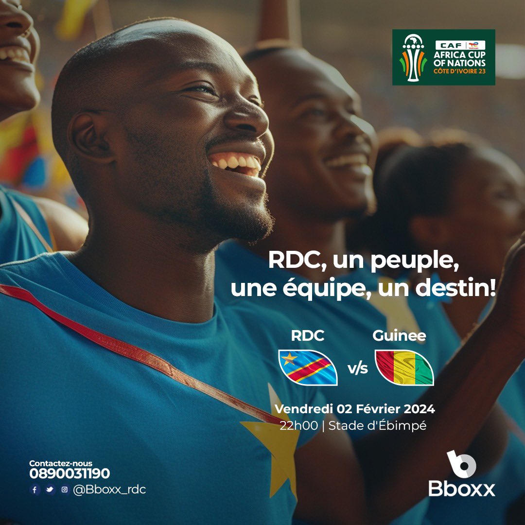 #CAN2023

RDC 🇨🇩 vs Guinée🇬🇳

𝐓𝐨𝐮𝐬 𝐝𝐞𝐫𝐫𝐢𝐞̀𝐫𝐞 𝐥𝐞𝐬 𝐋𝐞́𝐨𝐩𝐚𝐫𝐝𝐬 𝐩𝐨𝐮𝐫 𝐥𝐚 𝐝𝐞𝐦𝐢-𝐟𝐢𝐧𝐚𝐥𝐞 ! 🔥

<a href="/BBOXX_RDC/">Bboxx RDC</a> #RDCongo #leopards