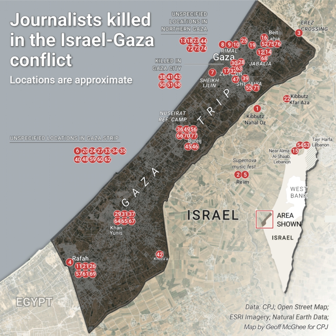 More journalists have been killed in the first 10 weeks of the #Israel-#Gaza war than have ever been killed in a single country over an entire year.

Explore our interactive map of journalists killed in the war to learn more: cpj.org/full-coverage-…