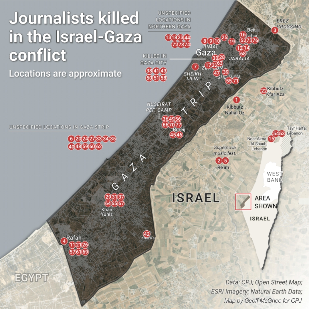 More journalists have been killed in the first 10 weeks of the #Israel-#Gaza war than have ever been killed in a single country over an entire year. Explore our interactive map of journalists killed in the war to learn more: cpj.org/full-coverage-…