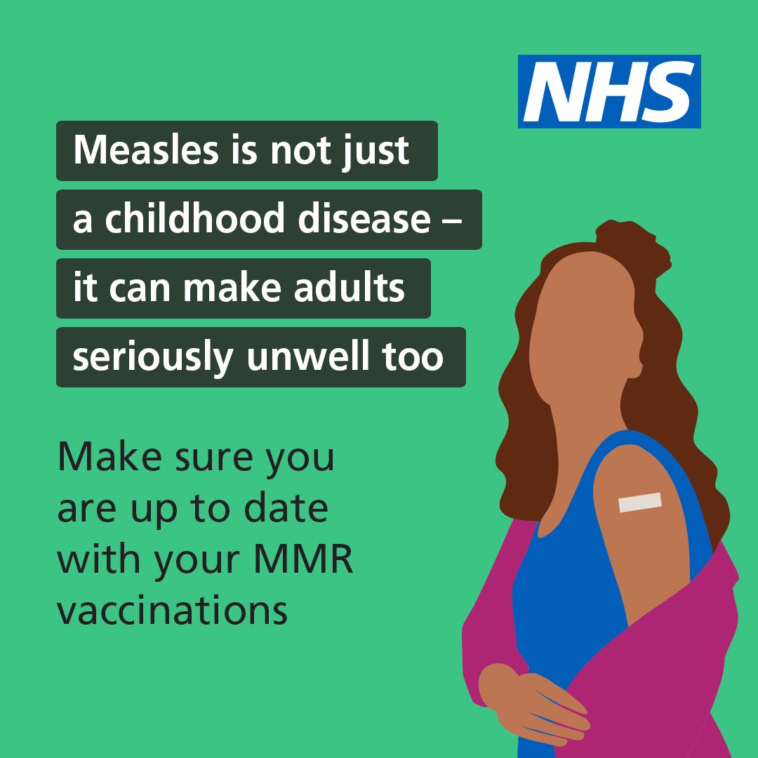 Measles cases are rising across England.

2 doses of the MMR vaccine provide the best protection against measles, mumps and rubella. 

For more information and how to book ➡️ nhs.uk/MMR