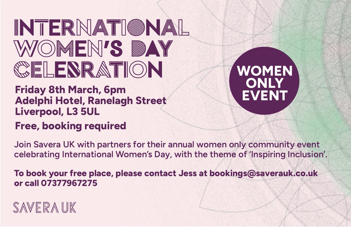 Join Savera UK with partners for their annual International Women’s Day celebration! Hear from inspiring guests speakers, meet a range of local services, enjoy performances, and much more. To book your free place, contact Jess at bookings@saverauk.co.uk or call 07377967275