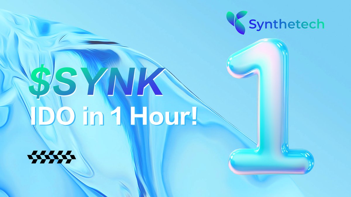 SYNK_BTC's tweet photo. 🚀 Only 1 HOUR left until our IDO launches! 

Don't miss your final opportunity to stake and secure your place in the #Synthetech revolution. 

The future of blockchain innovation is almost here.  🌌 #IDO #Web3 #ETH #BRC20 https://t.co/PS2JjWTLpm