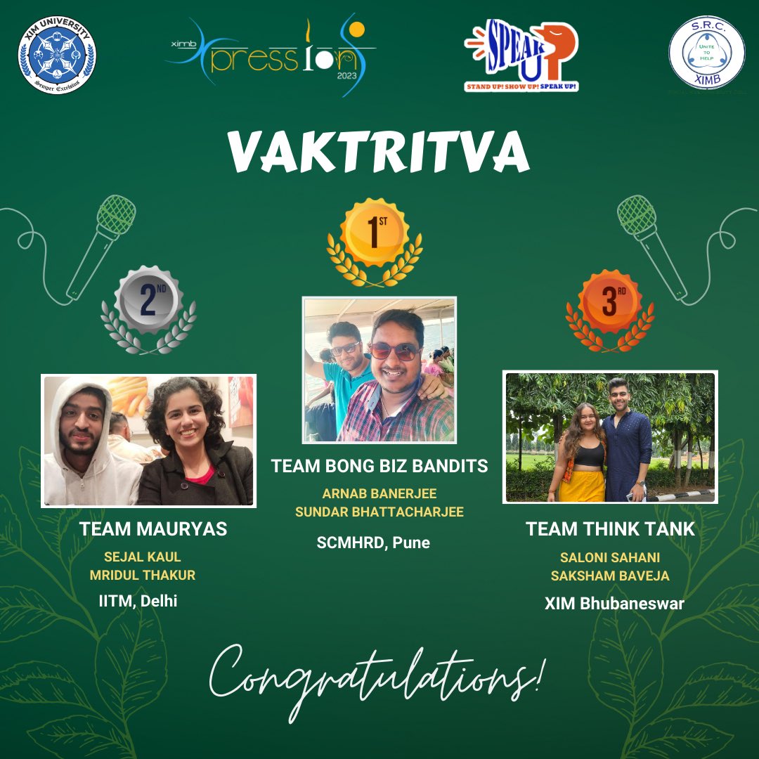 SRC would like to congratulate the winners and thank all the participants for their enthusiastic participation for Vaktritva '23
#SRC #Xpressions23