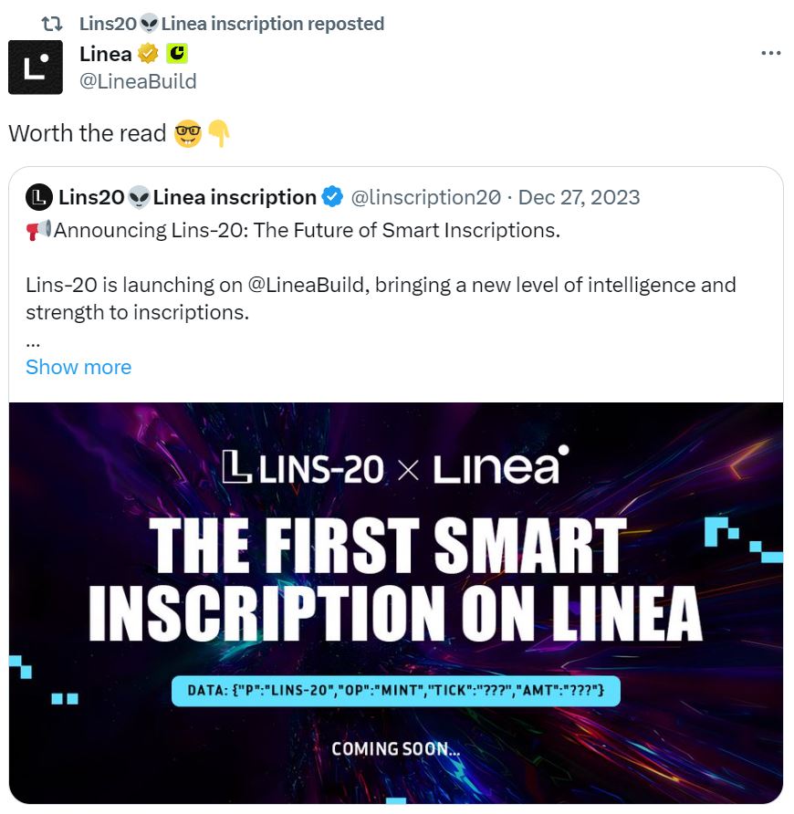 Ordinalsnfts_'s tweet photo. 🚀#Inscription Token $ALIEN on @LineaBuild
@LineaBuild Support twitter 🔥
Total Supply: 100,000,000
Limit: 1000
Fee mint: Free
Fee: $ETH
⏰Mint Time: Feb 2, 12:00 UTC
🌐Mint Address: https://t.co/JPqxDpgk0m
#fairlaunch #Lins20 #LineaInscription #Linea