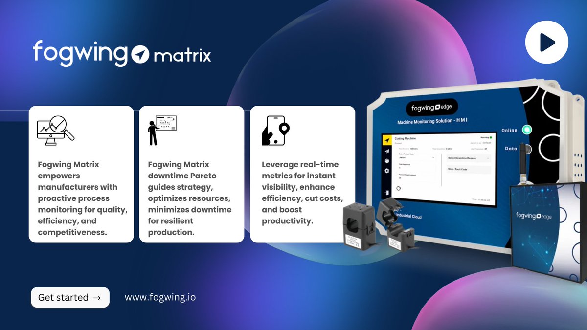 Elevate your manufacturing prowess with Fogwing Matrix, an IoT-powered production monitoring solution. Explore Now: lnkd.in/gUP-gWDP #IoT #ProductionMonitoring #ManufacturingEfficiency #SmartManufacturing