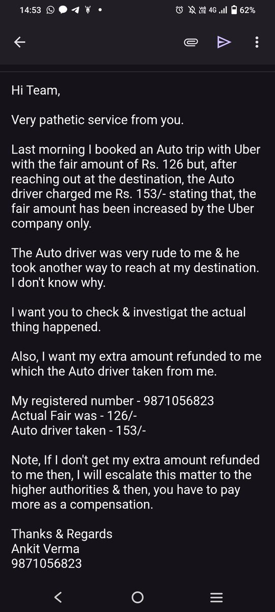 AnkitMv0423's tweet photo. @Uber_Support Check the screen shot &amp; take the required action on my complaint. https://t.co/2qOodZPZje
