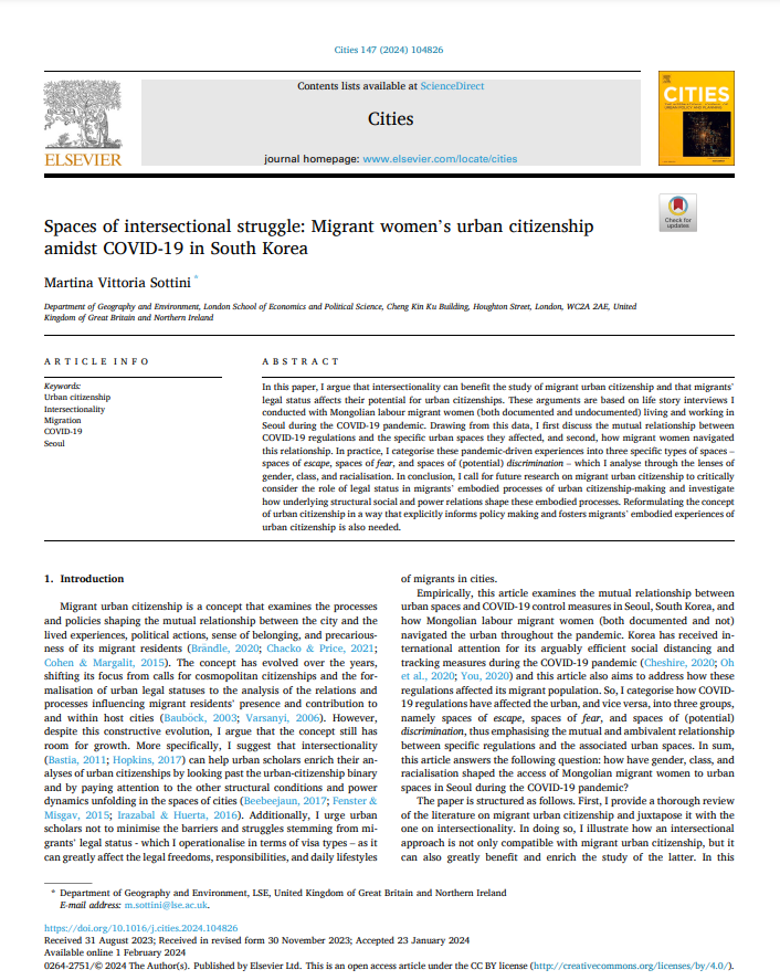 Frida Timan (@fridatiman) on Twitter photo The feeling when your colleague and friend publishes their first paper, don't miss this one! 💫
"Spaces of intersectional struggle: Migrant women's urban citizenship amidst COVID-19 in South Korea" by Vittoria Sottini is now available open access!
authors.elsevier.com/sd/article/S02… The feeling when your colleague and friend publishes their first paper, don't miss this one! 💫
"Spaces of intersectional struggle: Migrant women's urban citizenship amidst COVID-19 in South Korea" by Vittoria Sottini is now available open access!
authors.elsevier.com/sd/article/S02…