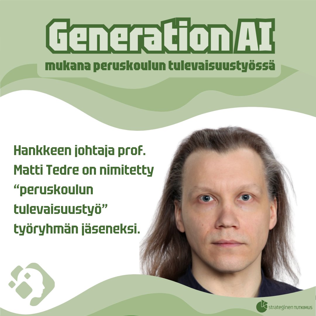 Hankkeemme johtaja, prof. Matti Tedre, on nimitetty peruskoulun tulevaisuustyötä visioivan ryhmän jäseneksi.

On todella hienoa, että hankkeessamme tehtävä kansainvälinen- ja kansallinen tutkimus- ja kehittämistyö nähdään luottamuksen arvoiseksi.

<a href="/Akatemia_STN/">Strateginen tutkimus</a> #tutkimus #tekoäly