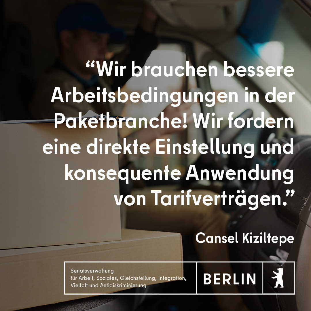 Heute berät der <a href="/bundesrat/">Bundesrat</a> über das neue #Postgesetz. Dabei stehen die Beschlüsse der 100. #ASMK im Fokus. Arbeitssenatorin <a href="/CanselK/">Cansel Kiziltepe</a> dazu: "Wir wollen sicherstellen, dass Subunternehmer die Mindestarbeitsbedingungen einhalten und den Arbeitsschutz gewährleisten.“