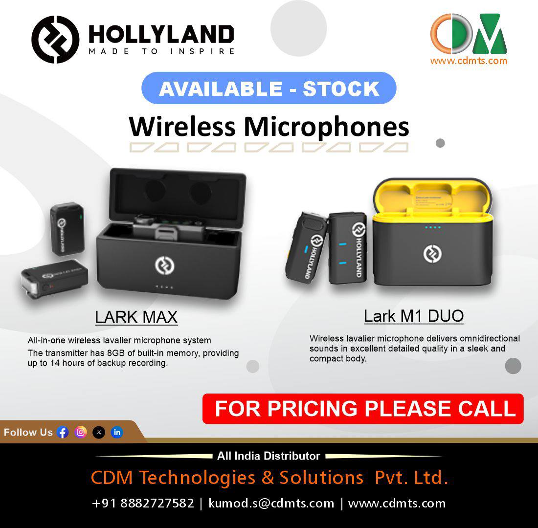CDMTS's tweet photo. Wireless Microphones
LARK MAX
Lark M1 DUO
#availablenow #Wirelessmicrophone #Hollyland #SleekDesign #compact #Transmitters #cdmtechnologies #cdmts #cdmgroup #broadcast #studio #broadcasting #sports #Newsroom #quality https://t.co/Ij8B3oNKMz