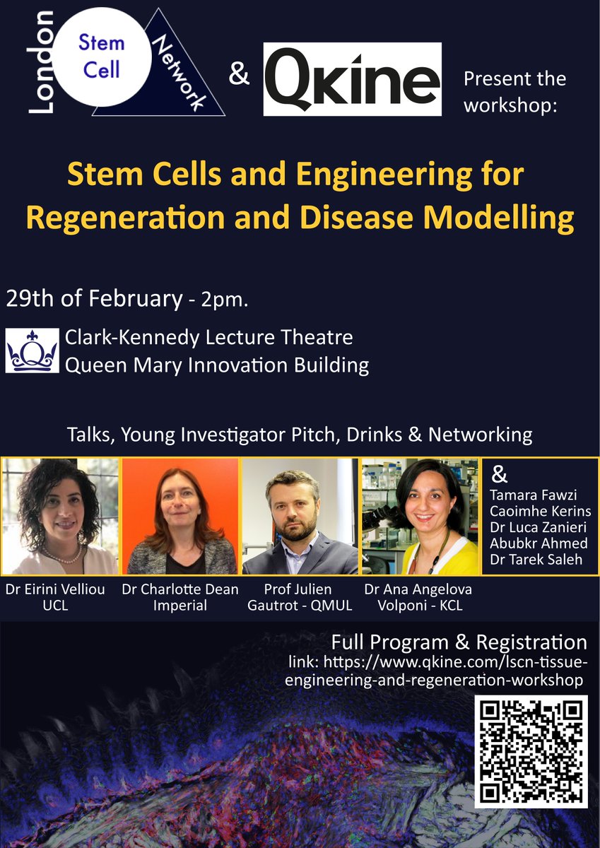 We hope you are ready for our last workshop before the Annual Symposium as this one is not to be missed! We will talk about #stemcell and #bioengineering and models of #Regeneration and #Diseases! More details and registration: qkine.com/lscn-tissue-en…