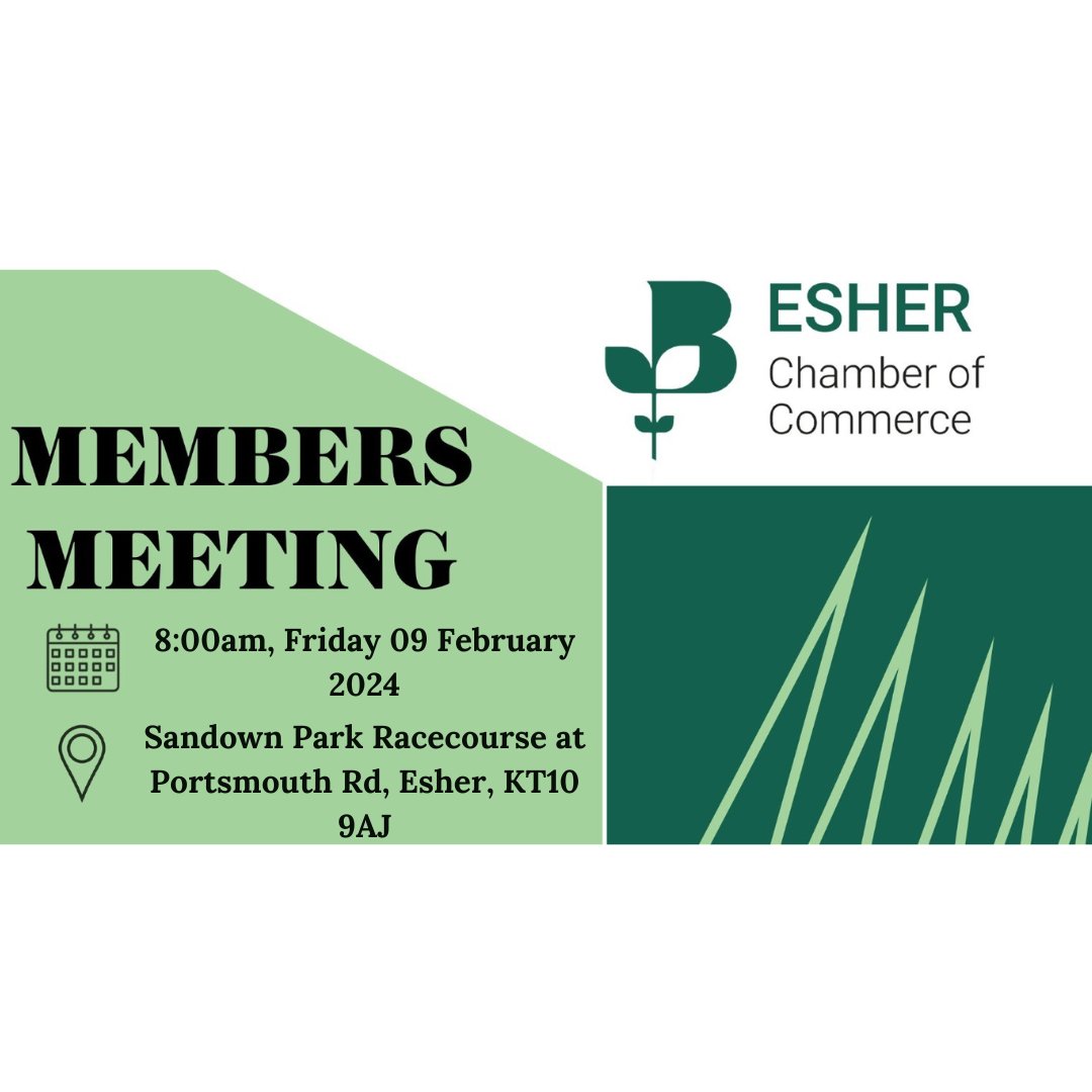 esherchamber's tweet photo. We are pleased to invite you to a meeting of the Esher Chamber of Commerce.

If you would like to attend this event, please register by selecting the following link:- https://t.co/3WXBX3O0m7 https://t.co/CZi8QZOFey