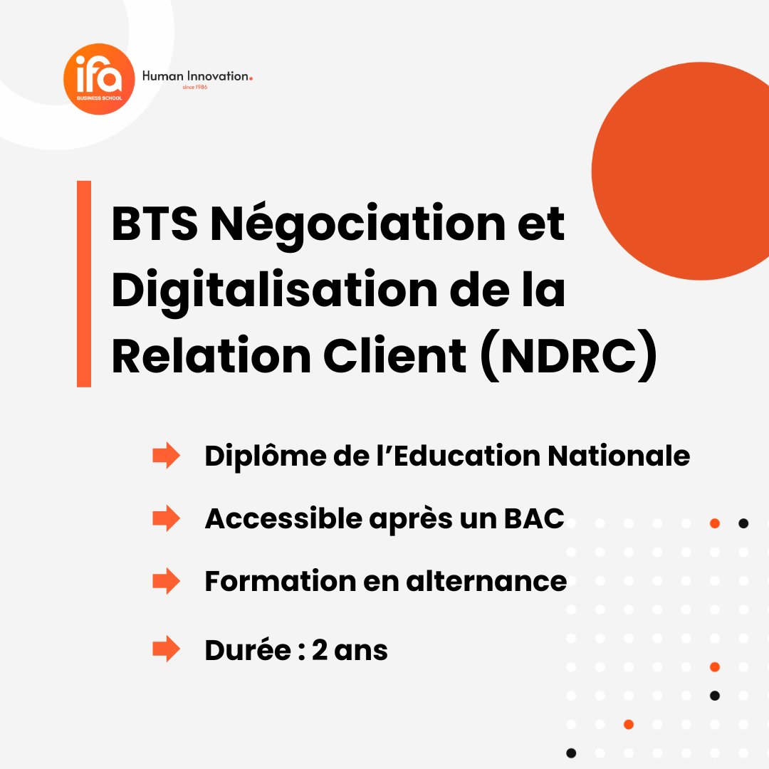 IFA_BS's tweet photo. 🎓 FOCUS FORMATION 🎓

Nous vous présentons le BTS NDRC (Négociation et Digitalisation de la Relation Client) proposé en alternance sur nos Campus de Metz &amp; Nancy.

👥 Intéressé(e) ?   Contactez-nous via notre site internet 👉 https://t.co/hgwbYAd75l 📚✨ https://t.co/zjU4k7TgLX