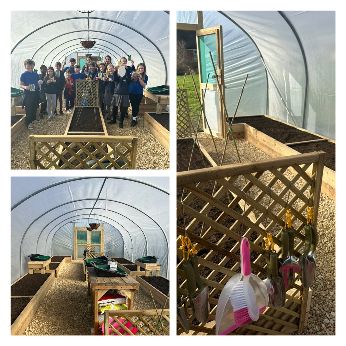 We are so excited to start planting, growing and harvesting in our newly refurbished polytunnel! Thank you to Big Fresh Catering Company for the grant and Great Outdoors Landscaping for such a fantastic job! @VOGCouncil @CSCJES