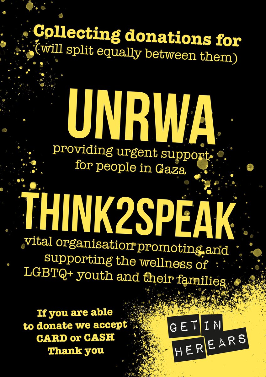 💛🖤 TONIGHT! It's our first gig of 2024 at @ShacklewellArms with @rollerderbyband @panicpocket & @aycarmelaband ! 💛🖤 Doors 7.30pm - get there early to catch all the bands. We'll be collecting donations for @UNRWA & @think2speak 🏳️‍⚧️🇵🇸🏳️‍🌈 10 tix left! 🎟 link.dice.fm/fHX3sc6TPGb