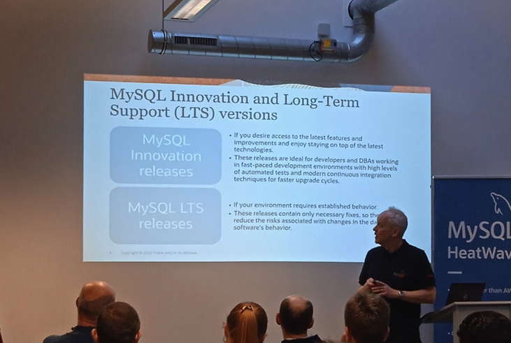 mysql_community's tweet image. Day 2 as the @MySQL Team Day has started! The first presentation on &quot;MySQL New Release Model&quot; given by Geir Hoydalsvik! 
#MySQLBelgianDays2024