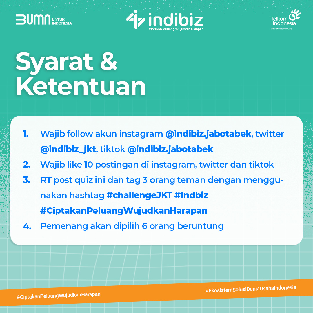 Finally It's Friday!🥳 
Menuju weekend ceria, Kakmin mau ngadain #challengeJKT lagi nih!🤩

Yuk yuk ikutan, jangan lupa ajakin temen kalian jugaa! Goodluck Sobizzz!🤩

#challengeJKT 
#IndibizJabotabek 
#Indibiz 
#GiveawayAlert 
#GiveawayJKT
#GiveawayUangTunai