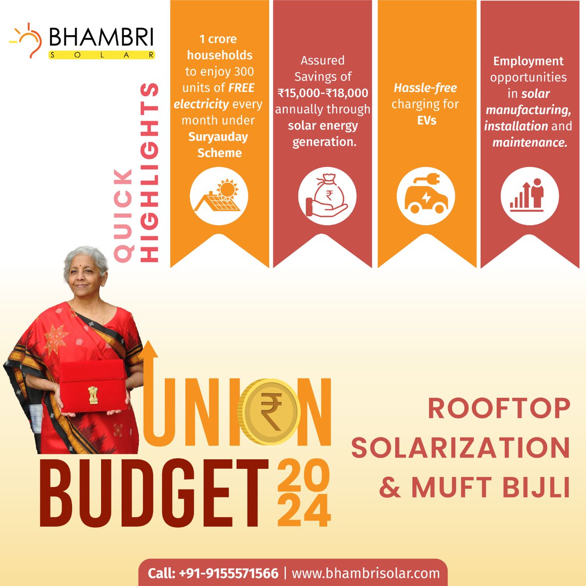 bhambrisolar's tweet image. Hon’ble Finance Minister Nirmala Sitaraman has released the Interim Budget 2024, see what’s in the store of Indian solar industry.

#solarbudget #unionbudget2024 #interimbudget2024 #interimbudget #budgethighlights #solar #solsrindustrynews #solarindia