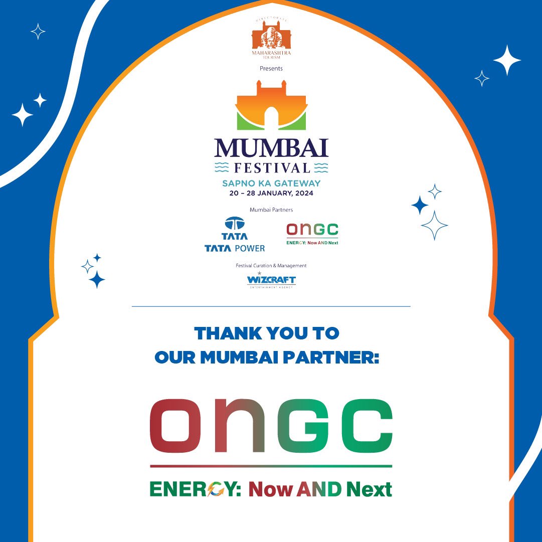 We’d like to extend our deepest appreciation to our Mumbai Partners @TataPower and @ONGC_ for their support ✨ आपले मुंबई पार्टनर टाटा पॉवर आणि ओएनजीसी यांच्या अनमोल पाठिंब्याबद्दल आम्ही त्यांचे मनापासून आभार मानू इच्छितो ✨ @MahaDGIPR @maha_tourism @incredibleindia @mybmc