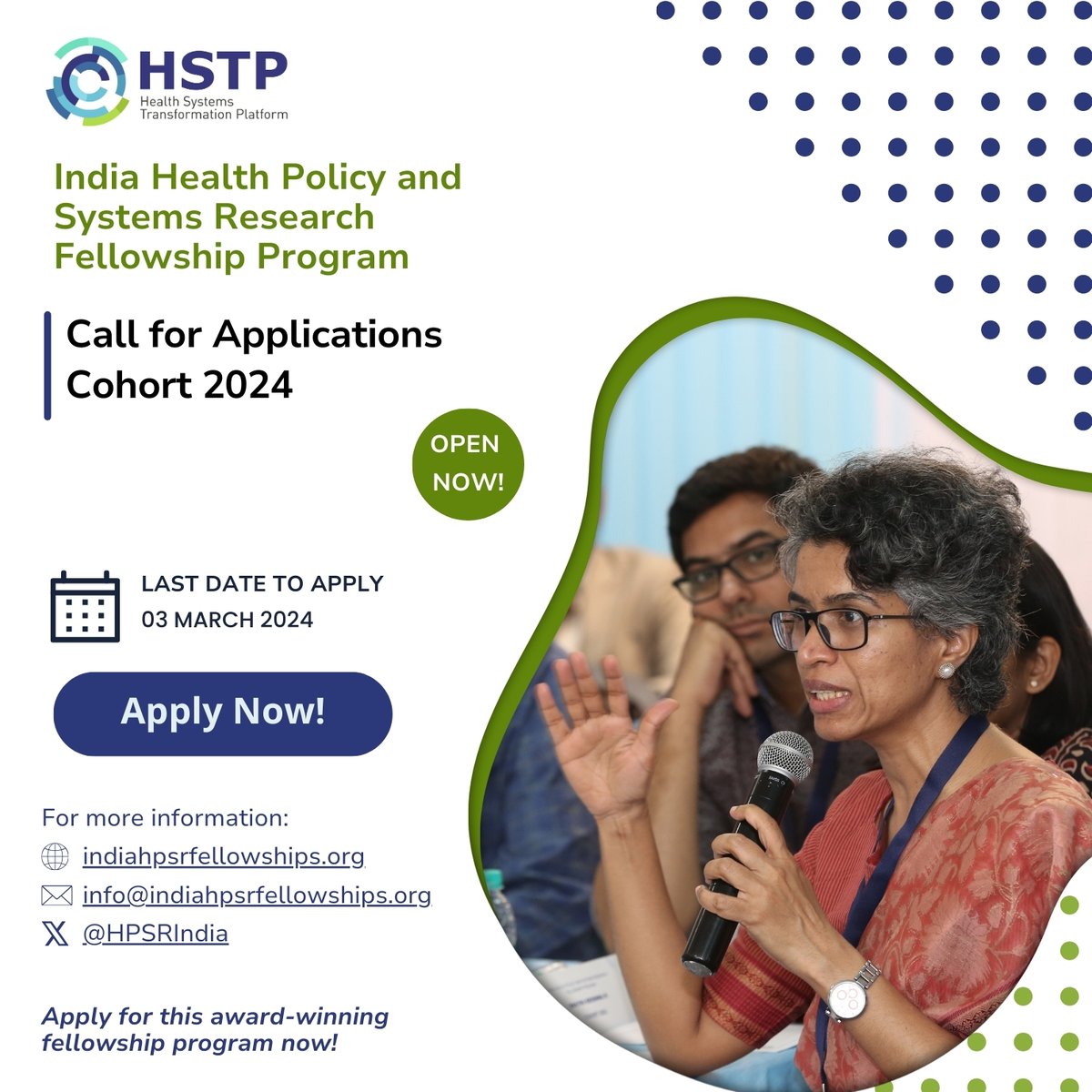 HSTPIndia's tweet image. HSTP&apos;s flagship initiative invites applications for #Cohort2024!
Apply now for the India HPSR Fellowship Program at bit.ly/ApplyForCohort…

Know more at hstpindia.blogspot.com/2024/01/india-…

#HPSR #ApplyNow #Fellowship #HealthSystems #HealthSystemsResearch #PublicHealth #HealthPolicy