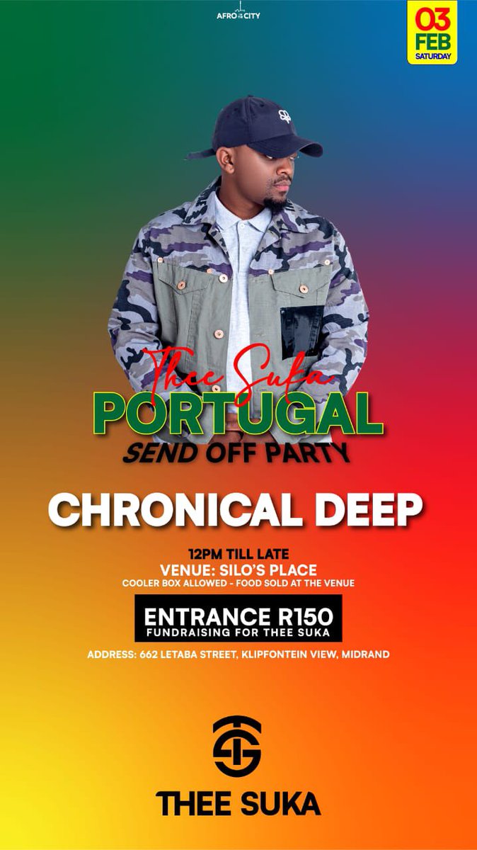 Weekend guide.☝️🔥

2 February 24
📍Vordem Fest
 @dj_laschem @neilmahope @sa_campfest @cum_laude_events 

3 February 24
📍 Bitchilli Lifestyle Orange Farm
📍 @r55_chillout 
📍 Silo’s Place