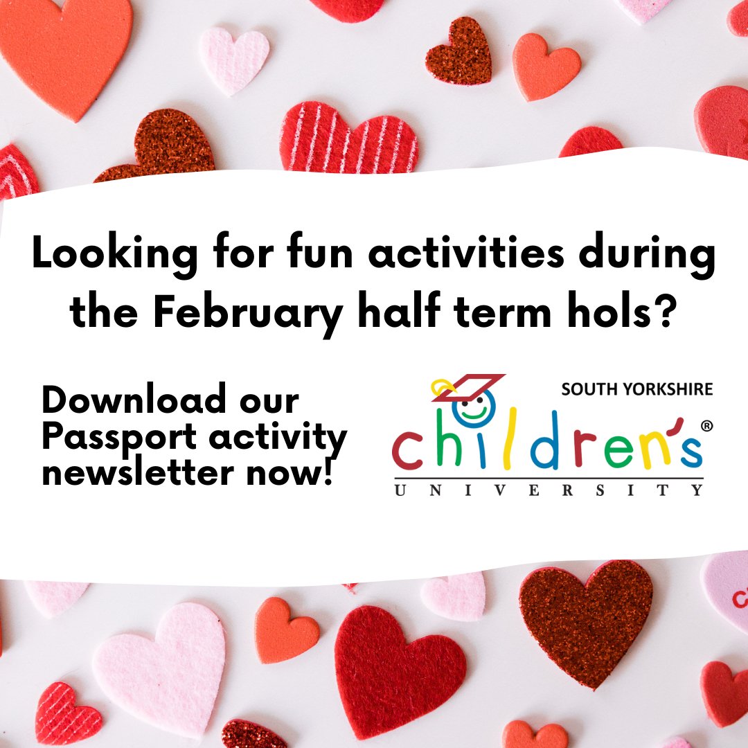 Happy Friday! 😁 Just 1 week to go until February half term & if you're looking for holiday fun, we've got you covered! 🏅🎭🎨🎼♟️🤖 Check out our first ever BUMPER activity newsletter full of activities happening right across South Yorkshire!🎓✨ bit.ly/SYCUActivityNe…