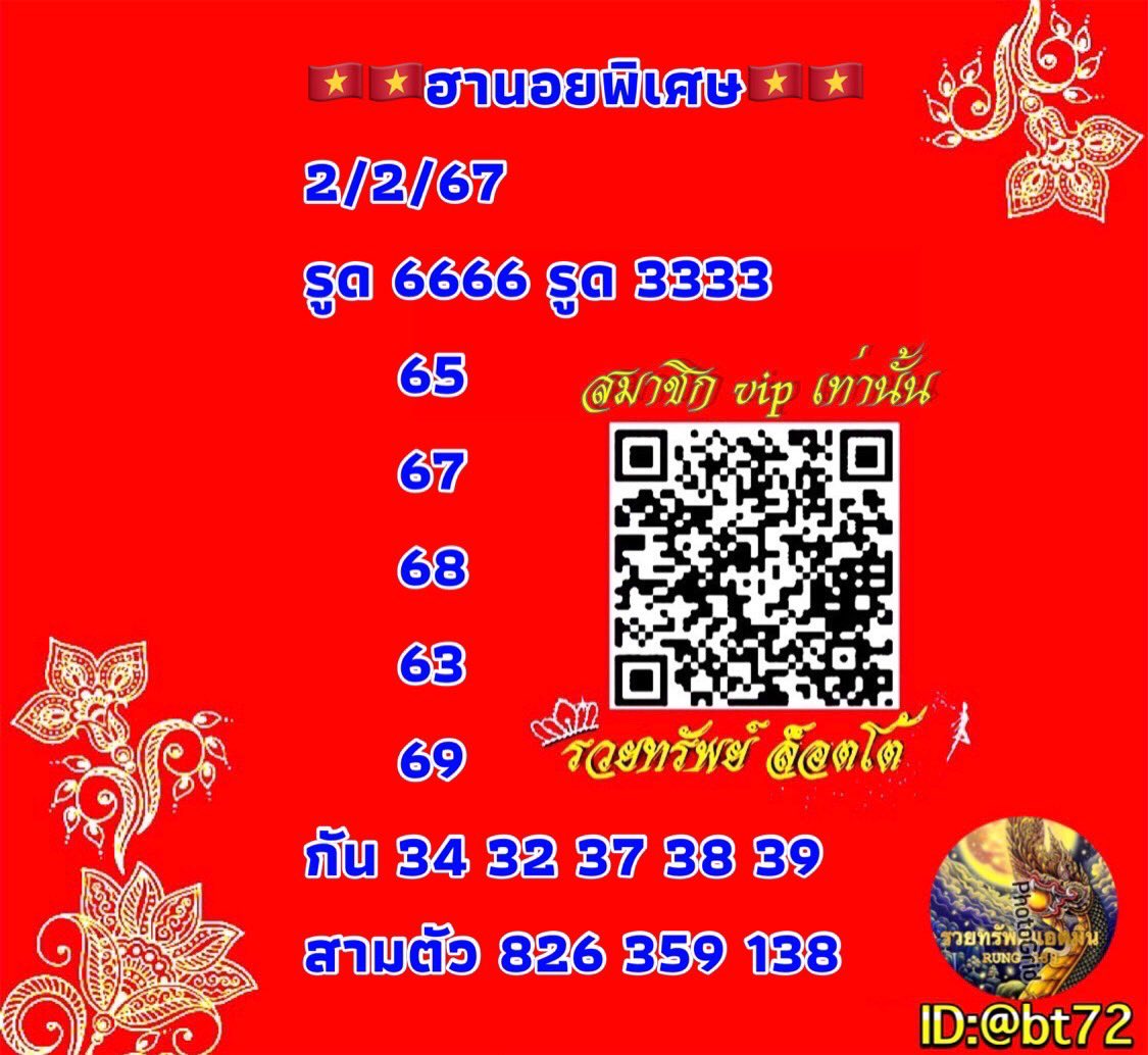 Lotto9679's tweet photo. 🇻🇳🇻🇳เน้นๆเจาะๆ ฮานายพิเศษ🇻🇳🇻🇳
🙏🙏🙏🙏2/2/67🙏🙏🙏🙏
รูด 6666-3333
🌟65 67 68 36 83 39
🌟🌟🌟826 369 138
🙏🙏🙏🙏🙏🙏🙏🙏🙏🙏🙏🙏🙏
#ใบแดงปังมากกก
#หวยงวดนี้ 
🆔@701eqklf  🆔@701eqklf

✅วงในดังมาก🧧🎏 https://t.co/TEF67gpyUR https://t.co/5RhUh3RSmq
