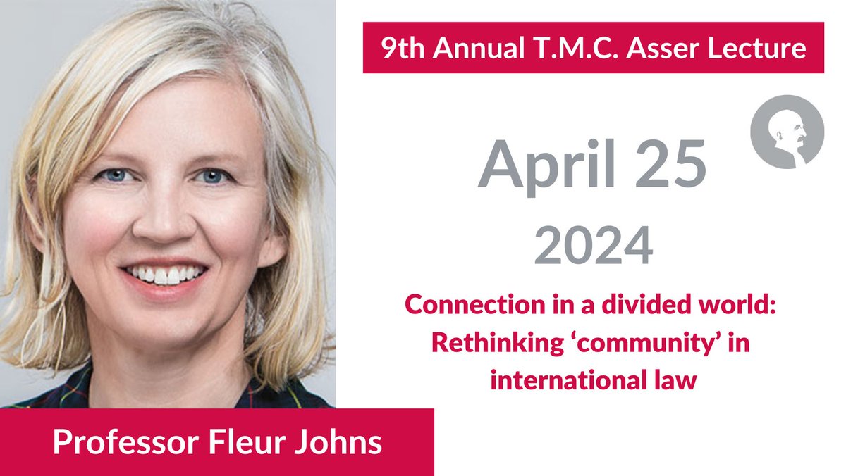 📣 Delighted to announce that @FleurEJ will be delivering this year’s annual lecture at the @PeacePalace. Fleur explores the concept of ‘community’ in #internationallaw as #tech radically changes how we connect. 🔗Seats are limited, register now: asser.nl/annual-lecture/