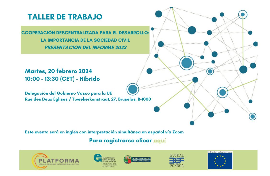 📢Nuestros socios de @euskalfondoa1  coorganizan:
'Cooperación descentralizada para el desarrollo. La importancia de la sociedad civil'

🗓️Martes 20 de febrero
⏱️10:00 a 13:30h
📌Delegación Gobierno Vasco para la UE. Bruselas.

Más info 👇elankidetza.euskadi.eus/decentralised-…

#CooperaLocal