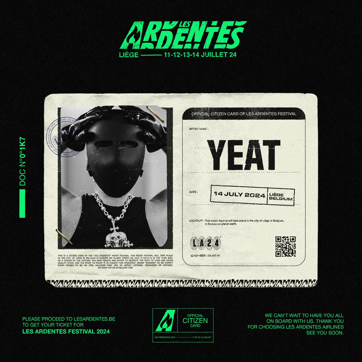 LESARDENTES's tweet photo. YEAT aux Ardentes le dimanche 14 juillet 🤯🤯🤯

Attention la première vague des tickets est entrain de partir comme ça 🚀🚀🚀 sur https://t.co/9FRAvhHAKZ faut plus traîner la mif ! https://t.co/UOiUlgso8U