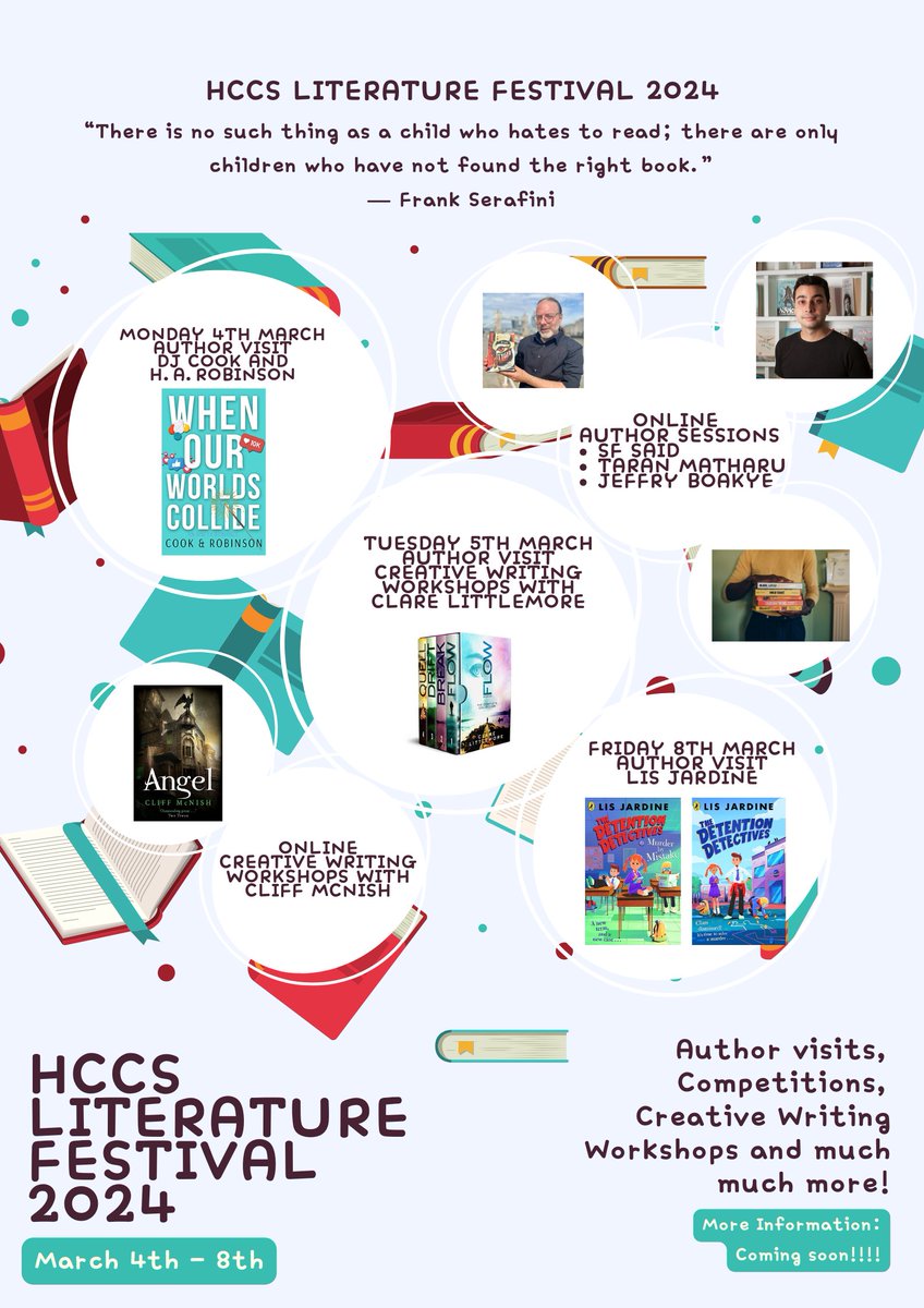 HC6F_College's tweet photo. The HCCS lit fest schedule is getting busy with author visits, competitions, writing workshops and other great events. We can't wait! https://t.co/ozyKDhNCGV
