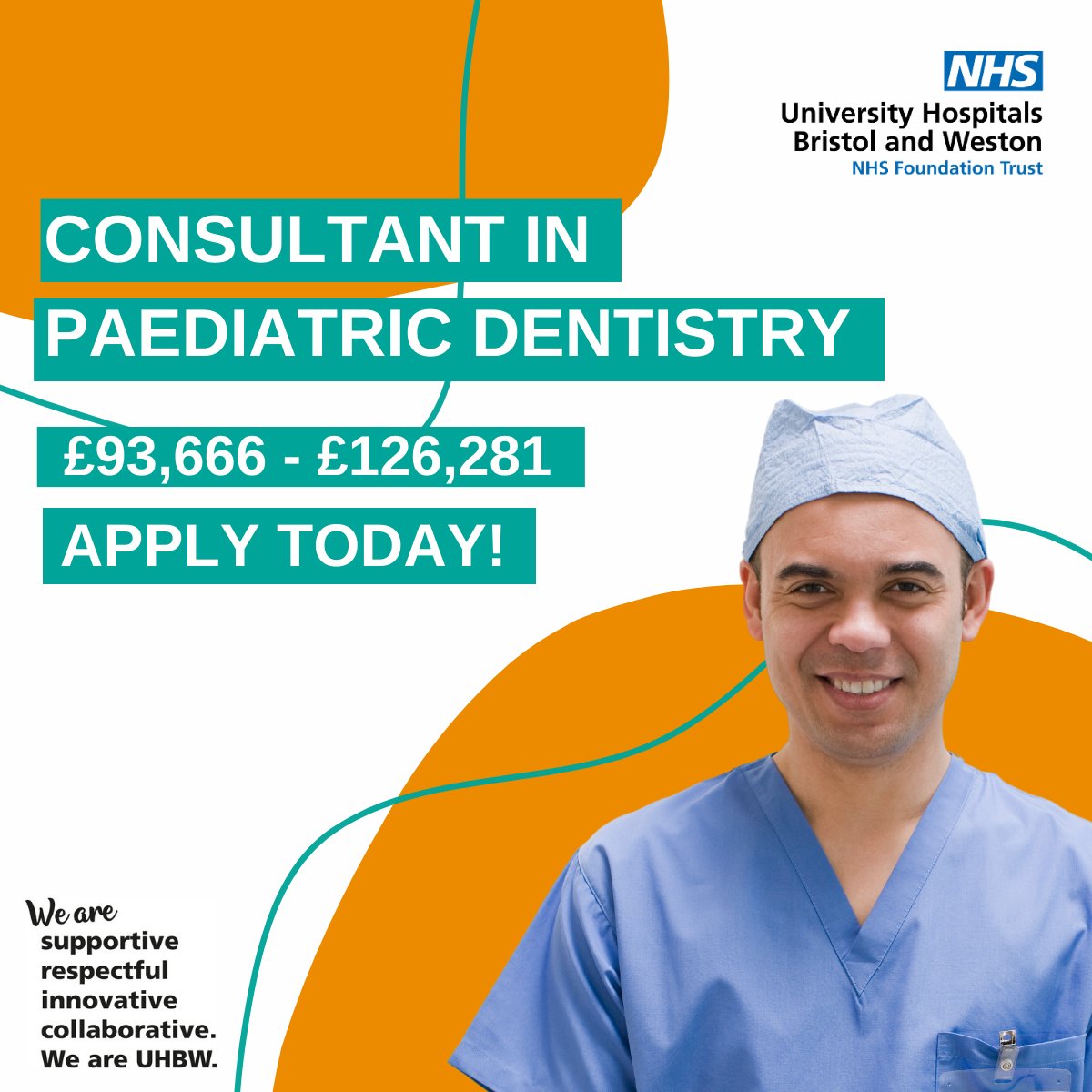 📣 We are looking for a Consultant in Paediatric Dentistry to join our friendly team at the Bristol Dental Hospital.

Find out more and apply here: jobs.uhbristol.nhs.uk/job/v5971405

#BristolDental #DestistJobs #NHSJobs #TeamUHBW
