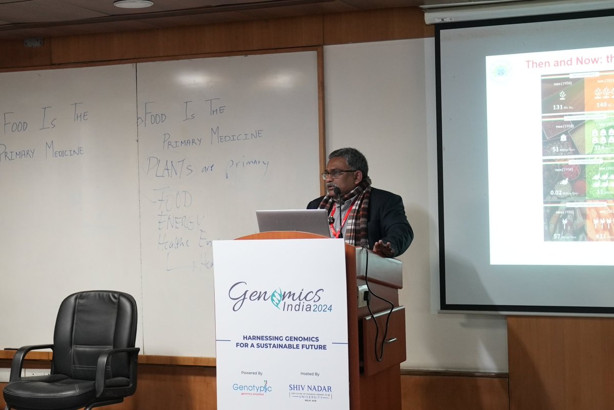 ShivNadarUniv's tweet photo. Dr. Ajit K. Shahsany, Director of CSIR-NBRI, Lucknow, spoke on Pathway Synteny and Metabolite Channeling for Plant Nutrition/Immunity at the Genomics India Conference 2024.
@Genomics_India 
#GIC2024 https://t.co/uR0hnpitiH