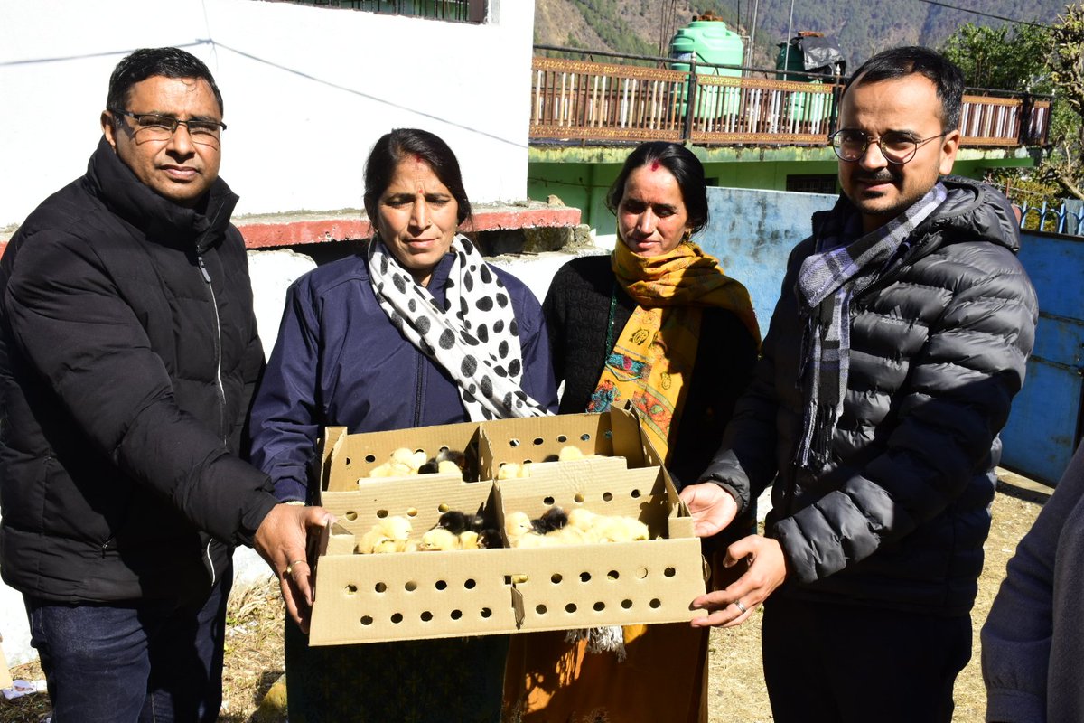 cdo_uttarkashi's tweet photo. शुक्रवार को भटवाड़ी ब्लाक के कोटियाल गांव पंचायत भवन में पशुपालन विभाग के तहत जिला योजनान्तर्गत एस०सी०पी० बैकयार्ड कुक्कुट योजना के अंन्तर्गत लाभार्थियों को निःशुल्क कुक्कुट चूजे वितरित किये l  जिसमें महिला स्वयं सहायता समूहों को प्राथमिकता दी गयी l https://t.co/CCtK4dvRJR