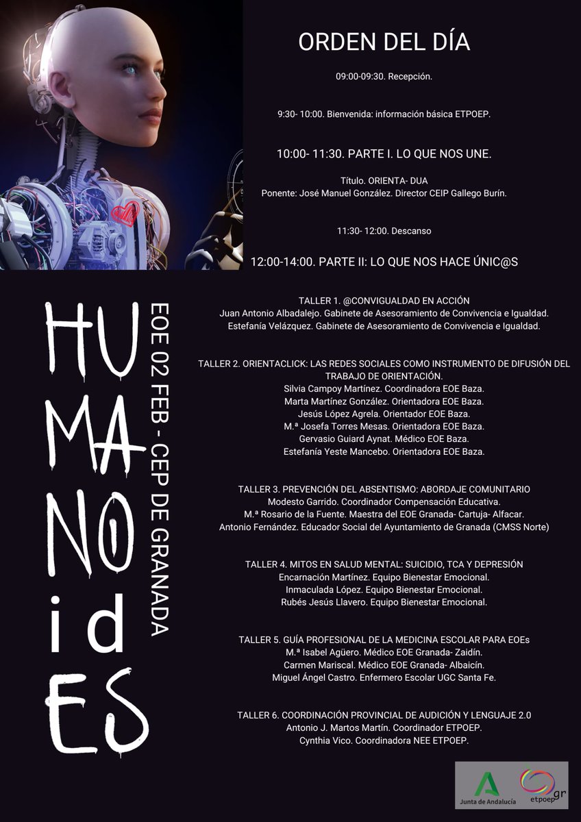 Jornadas con equipos de orientación educativa de Granada.
#HUMANOidES, buscando la parte más humana