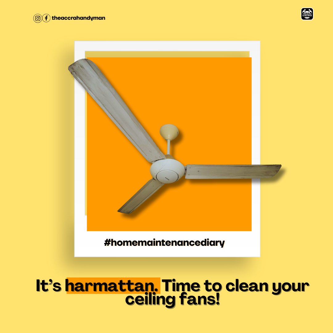 accrahandyman's tweet photo. Harmattan's dust got nothing on us! 🌪️ Time to make those ceiling fans shine. Let the cleaning spree begin!#homemaintenancediaries https://t.co/M1xnMJkvZd