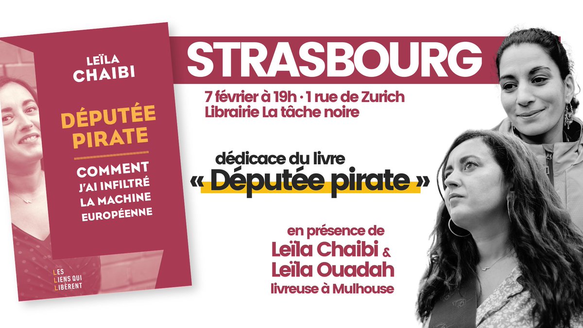 📍Amis Alsaciens, on se retrouve la semaine prochaine pour une soirée rencontre dédicace autour de mon livre "Députée Pirate" avec l'incroyable <a href="/Ouadahleila68/">Leila Odh</a>🚴‍♀️

👉Rdv mercredi 07 février à 19h à la Librairie-Café La Tache Noire à Strasbourg