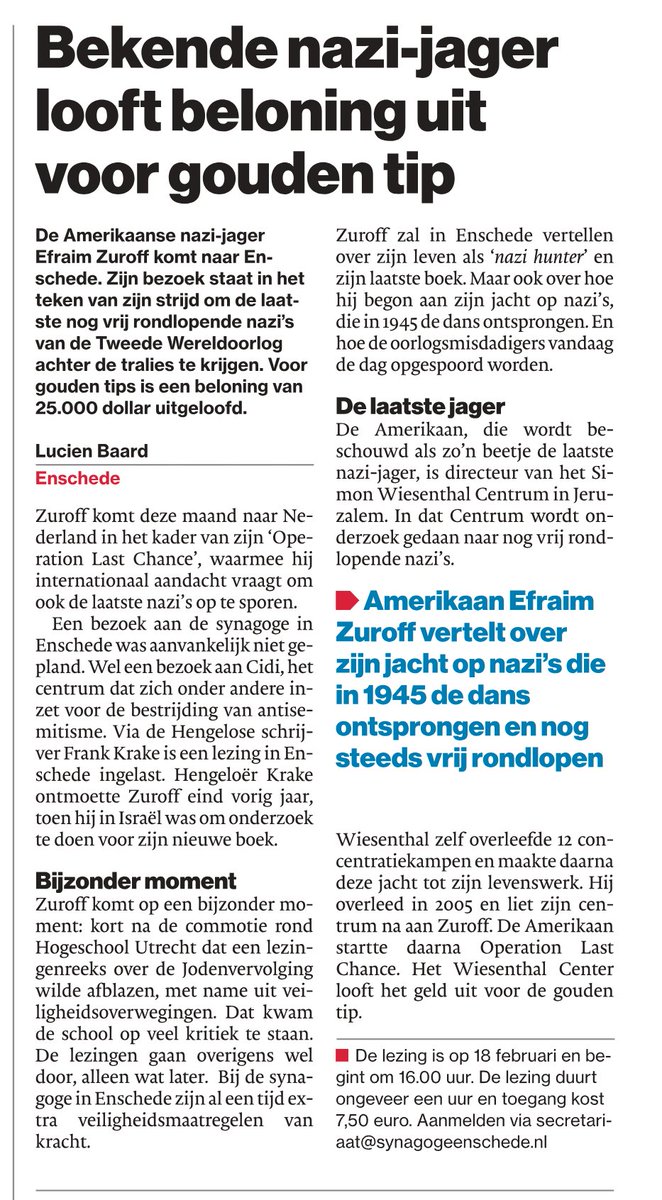 synagogeensched's tweet photo. Deze lezing in de Synagoge van Enschede is op 18 februari en begint om 16.00 uur. De lezing duurt ongeveer een uur en toegang kost 7,50 euro. Aanmelden via secretariaat@synagogeenschede.nl https://t.co/0fnNRrSFZq