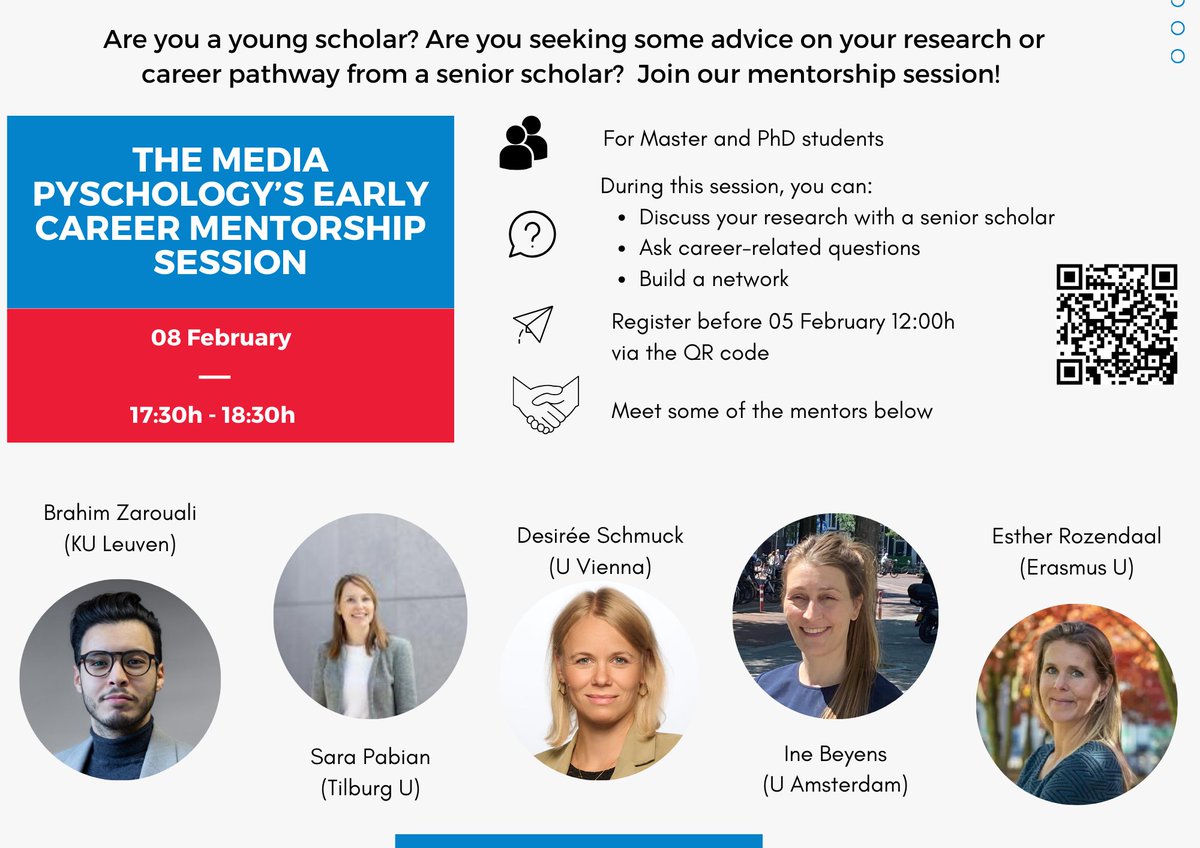 Sofie_Vranken (@sofievranken_) on Twitter photo 🚨Last call to register for the Media Psychology's Early Career Mentorship Session during the Etmaal conference. <a href="/NeFCA_MediaPsy/">NeFCA Media Psychology Division</a>
We will have some great mentors on board like <a href="/kathbeullens/">Kathleen Beullens</a> <a href="/DesireeSchmuck/">Desiree Schmuck</a> <a href="/IneBeyens/">Ine Beyens</a> @SaraPabian ...
Registrations before Monday February 5th 🚨Last call to register for the Media Psychology's Early Career Mentorship Session during the Etmaal conference. <a href="/NeFCA_MediaPsy/">NeFCA Media Psychology Division</a>
We will have some great mentors on board like <a href="/kathbeullens/">Kathleen Beullens</a> <a href="/DesireeSchmuck/">Desiree Schmuck</a> <a href="/IneBeyens/">Ine Beyens</a> @SaraPabian ...
Registrations before Monday February 5th