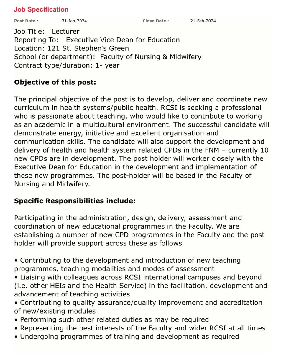 RCSI Faculty of Nursing & Midwifery (@rcsi_facnurmid) on Twitter photo The Faculty and <a href="/sweenema/">Professor Mary Rose Sweeney</a> are delighted to accept applications for a Lecturer position for a 1 year post.
Click here and search for "Lecturer" to apply ⏩shorturl.at/ansAY
#jobs #lecturer #careers The Faculty and <a href="/sweenema/">Professor Mary Rose Sweeney</a> are delighted to accept applications for a Lecturer position for a 1 year post.
Click here and search for "Lecturer" to apply ⏩shorturl.at/ansAY
#jobs #lecturer #careers