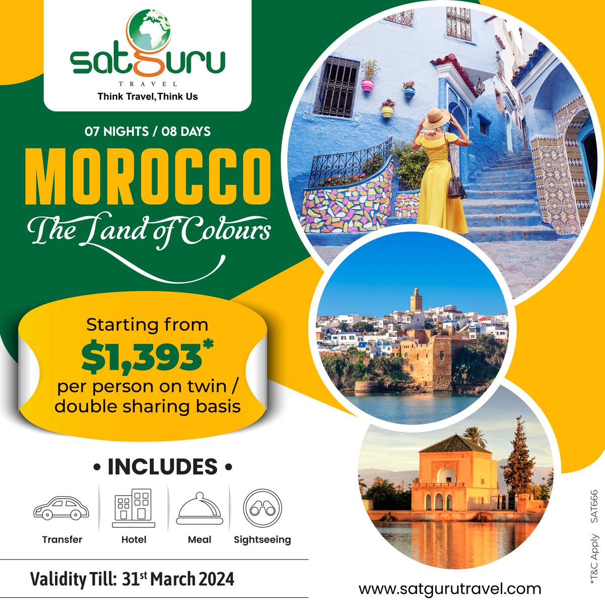 Discover the magic of Morocco with our exclusive package at $1393! 

Visit:  satgurutravel.com/exclusive-offe… 
.
.
.
.
#MoroccoAdventure #LandOfColors #Morocco #satgurutravel #travel #holiday #holidaypackage #ExploreMorocco #MoroccoAdventure  #trip #tour #vacation  #traveling  #explore