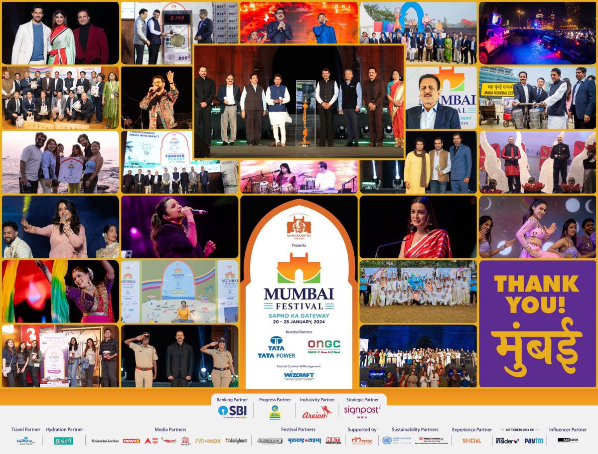 Mumbai Festival 2024 would like to formally thank every single person who came together to make this festival a success ✨ मुंबईच्या हक्काच्या महोत्सवाला यशस्वी करण्यासाठी एकत्र आलेल्या प्रत्येक व्यक्तीचे, मुंबई फेस्टिवल 2024 तर्फे मनःपूर्वक आभार! ✨ Mumbai Partner : @TataPower