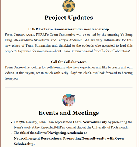 FORRTproject's tweet photo. FORRT's January newsletter is now out! 🥳 

[Newsletter may be in your spam - something we are trying to fix!] 

Here, we highlight amazing work from our FORRT community 🌟

Read the newsletter here: https://t.co/Ya9aID5Js2
Subscribe to newsletter here: https://t.co/43F420JjNt https://t.co/bsCVvxkChN