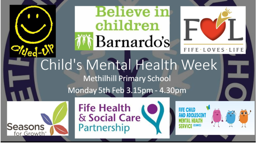 Please come and join us for our Wellbeing Information Sharing session on Monday 5th Feb 3.15 - 4.30pm. We have partnered up with various services across Fife. Learn more ways to support your own and your child/children's wellbeing and find out how we support our MPS bairns #CMHW