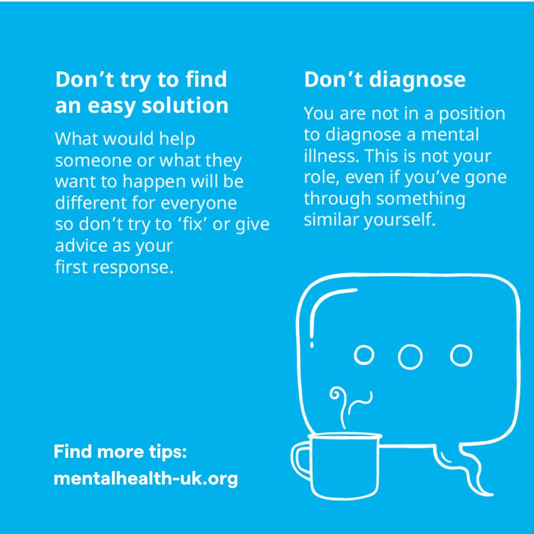 mentalhealthuk's tweet image. When you're concerned about someone's mental health, it can feel difficult to start the conversation.

Here are our top tips on how to have a supportive chat. 
You can download the full conversation guide here 👉 bit.ly/480hORy