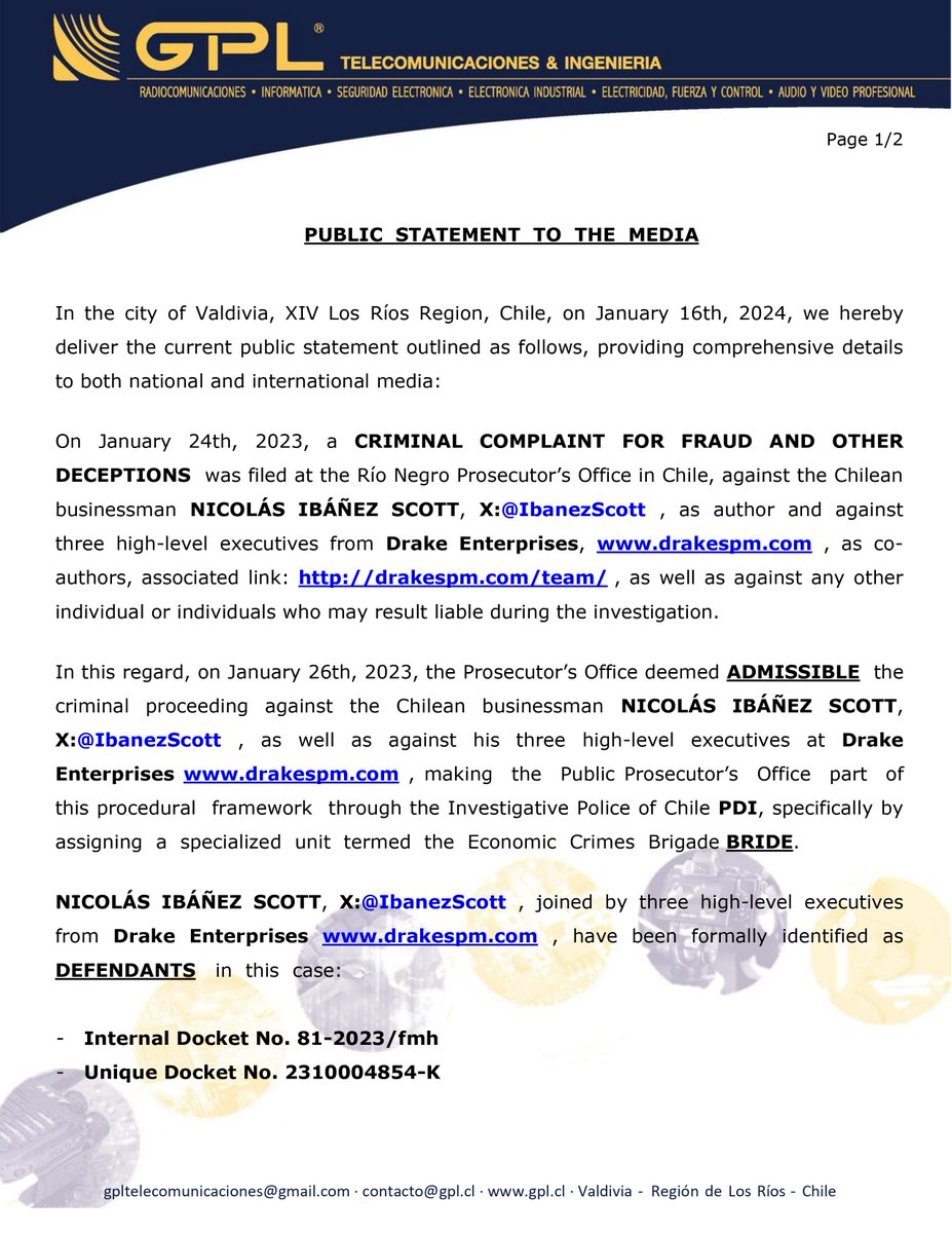 GPLTELECOM's tweet photo. PUBLIC STATEMENT TO THE MEDIA
@XNews 
#Nicolas_Ibanez_Scott #Criminal_Complaint_For_Scam_And_Fraud_Filed_Against_Nicolas_Ibanez_Scott 
#Buyhome https://t.co/0qg7NUC986