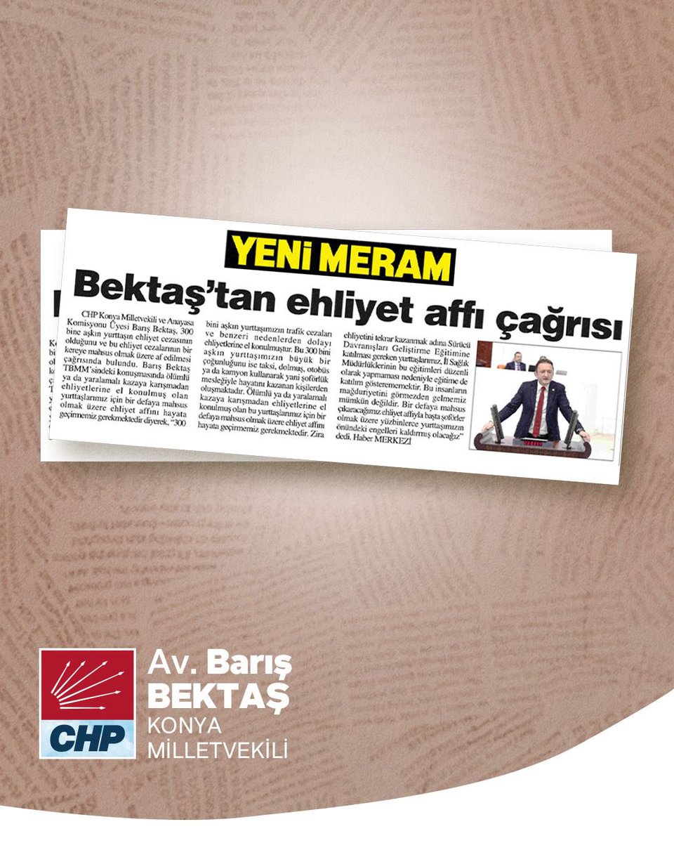 bektasbaris's tweet photo. 📰 #EhliyetAffı bekleyen yüzbinlerce şoför için mecliste yaptığım konuşma yazılı basında. https://t.co/dWdjAFexvt