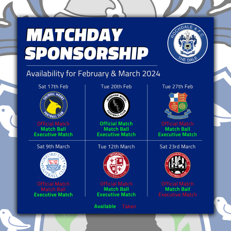 officiallydale's tweet photo. Our match sponsorship packages for tomorrow's game are sold out.

We're looking forward to welcoming @CrownOil, @DaleTrust and Wrighty's 60th birthday party 🙌

There are a number of exciting sponsorship opportunities available for the remainder of the season ⤵️

#RAFC